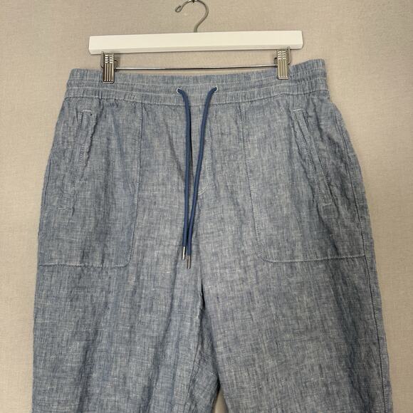Athleta Retreat Linen Pants Womens 12 Petite Blue Jogger Beach Coastal Travel - Picture 2 of 13
